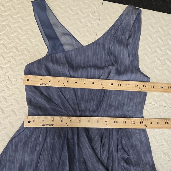 Alice + Olivia Silk Mini Dress Womens 6 Blue Asymmetric Draped Sleeveless Tulip - Picture 7 of 8